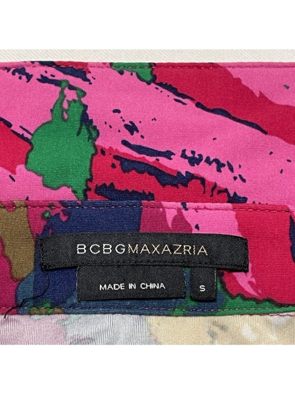 Bcbgmaxazria Blouse Top Women Size S Pink Colorful Retro Art Shoulder Tab Pocket - Picture 7 of 12